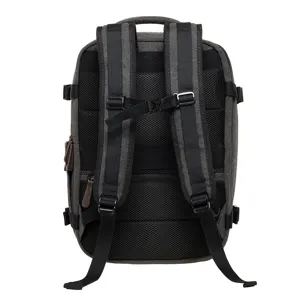 Casual canvas backpack with breathable mesh back panel, adjustable straps, and durable design.