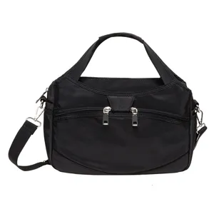 Black nylon daily commuter crossbody shoulder bag with large capacity and multi-function.