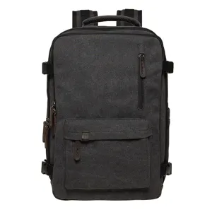 Classic black canvas backpack for men and women, large capacity travel school casual daypack.