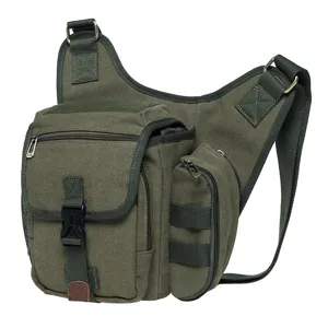 Men Tactical Vintage Canvas Crossbody Bag Outdoor Sports Multi Pocket Casual Daily Shoulder Bag