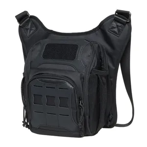 Black tactical crossbody bag multi-function shoulder chest pack for outdoor cycling and use.