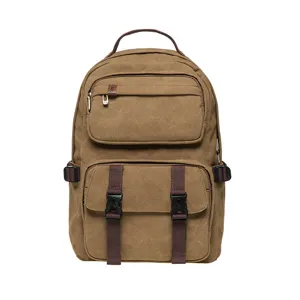 Vintage canvas backpack for daily outdoor travel, durable brown casual daypack for men and women.