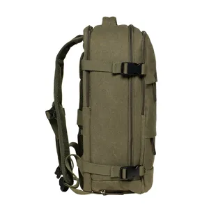 Army Green Canvas Backpack Large Capacity Casual School Bag Side View For Men And Women