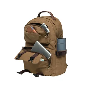 Retro canvas backpack, outdoor travel daypack for men and women, casual multi-pocket bookbag.