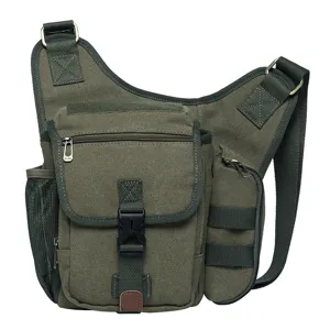 Tactical retro canvas crossbody bag for outdoor sports and multifunctional shoulder pack.