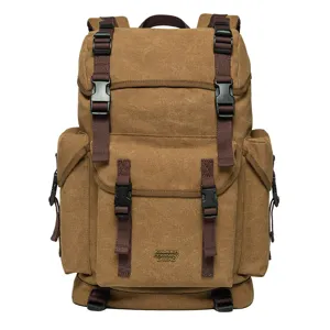 Vintage canvas backpack for men and women, large capacity casual daily travel school bag brown