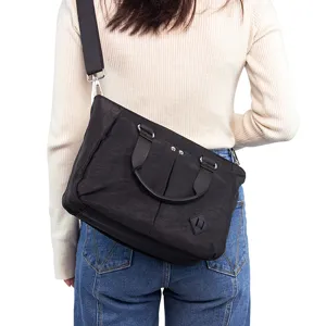 Schwarze große Business Damen Umhängetasche, lässige Handtasche für Büro und Alltag.
