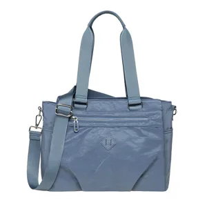 Fashion blue crinkled nylon women handbag casual daily shoulder crossbody bag with top handles