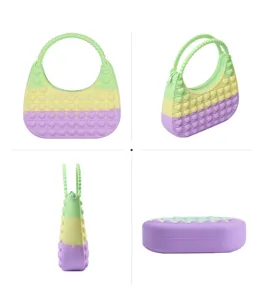 Gradient silicone push pop bubble handbag cute sensory toy crossbody bag for kids daily