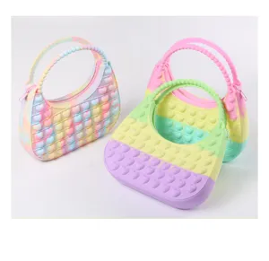 Silicone pop it handbag tie dye heart bubble shoulder bag sensory fidget toy purse