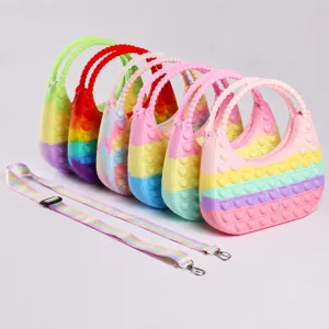 Kids Silicone Pop It Crossbody Bag Fidget Toy Cute Gradient Shoulder Handbag Waterproof Coin Purse For Children