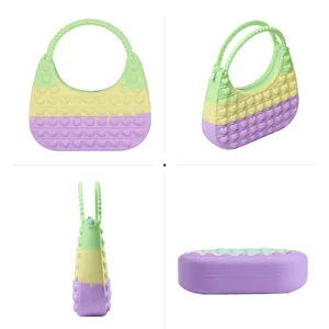 Gradient Silicone Fidget Pop Bubble Handbag Shoulder Crossbody Bag For Kids Girls