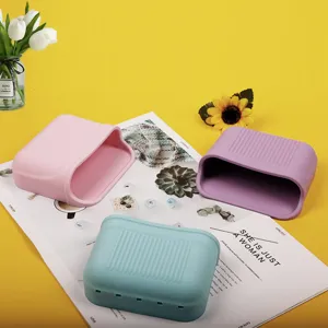 Silikon Zahnbürstenhalter Wandmontiert Badezimmer Organizer Ohne Bohren Aufbewahrungsbox Gestreiftes Design Tägliches Zuhause