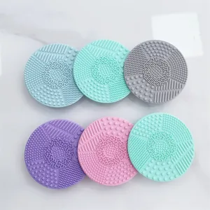 Silicone Makeup Brush Cleaning Pad Round Cosmetic Brush Cleaner Mat With Suction Cup Multi Textured Deep Cleaning Tool