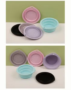 Détails du bol pliable en silicone pour animaux, choix multicolores et fond en grille pliable.