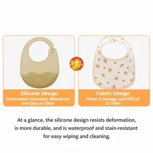 Waterproof silicone baby bib and cotton fabric bib comparison set for infants and toddlers.