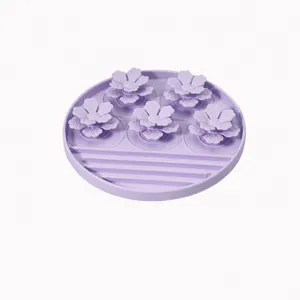 Silicone pet slow feeder mat anti-choking dog bowl suction cup purple flower design 19.4cm