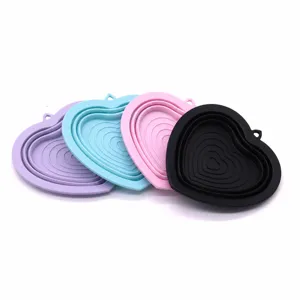 Bol en Silicone Pliable Portable pour Animaux de Compagnie Bol d'Eau Nourriture pour Chien Forme de Cœur Goutte d'Eau Bol d'Alimentation Extérieur