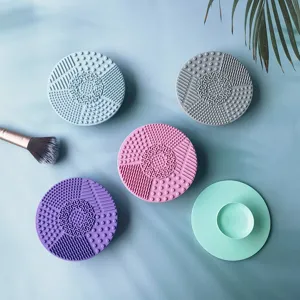Silicone makeup brush cleaning pad round mat set with multiple textures for daily beauty use.