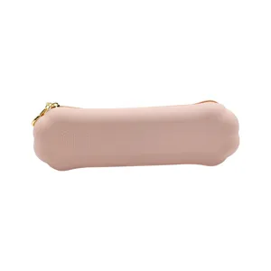Portable silicone makeup brush pouch travel cosmetic storage bag pink zipper case