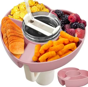 Silicone snack bowl for 40oz tumbler cup, divided snack tray container with multi compartments.