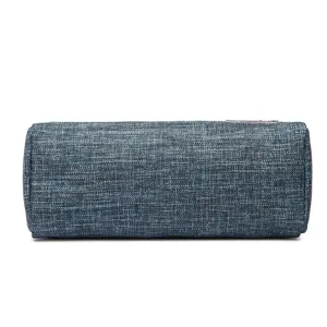 Minimalist blue canvas pencil case, stylish student stationery pouch and portable phone bag.