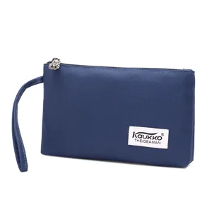 Blue nylon clutch bag with wrist strap, casual wallet and phone pouch for daily use.