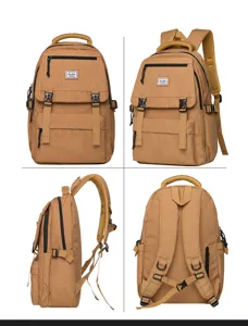 Casual canvas backpack for men and women, multi-compartment travel school book bag khaki.