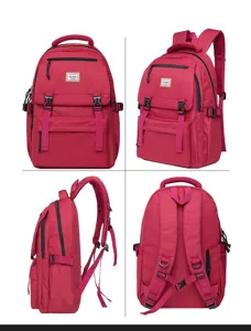 Details of red backpack multi-angle display showing front, side and back structure clearly.