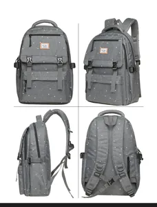 Grey polka dot casual canvas backpack multi-angle school bookbag for travel and laptop