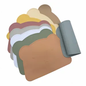 Mantel individual de silicona con forma de oso para bebé, resistente al calor y al agua.