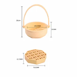 Silicone makeup brush cleaner bowl with drying rack, compact cosmetic sponge cleaning tool.