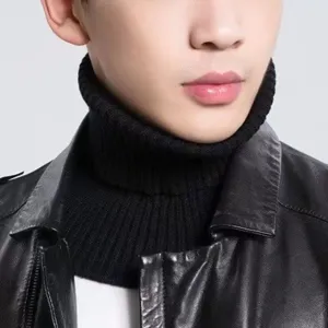 Men black knitted fake collar mock turtleneck winter warm neck warmer dickey scarf