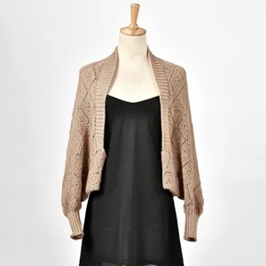 Boléro cardigan en tricot résille à losanges pull court châle pour femmes vue détaillée