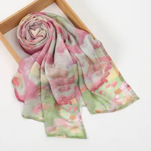 Elegant floral printed cotton linen long scarf, versatile casual women shawl for daily wear.