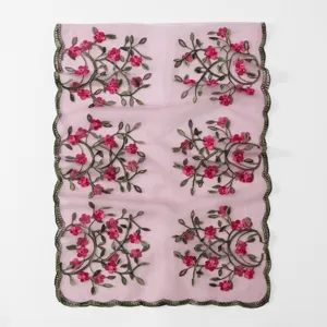 Spring summer women pink embroidered long scarf ethnic floral gauze shawl versatile accessory