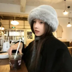 Winter faux fur plush warm hat thick cozy bucket hat stylish windproof outdoor headwear
