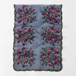 Spring floral embroidered nylon mesh scarf long versatile women travel shawl fashion accessory