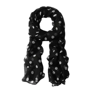 Elegant black and white polka dot long scarf, soft and breathable fabric for women spring autumn.