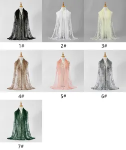 Detailed view of paisley embroidered nylon women long scarf, displaying hollow lace shawl variants.