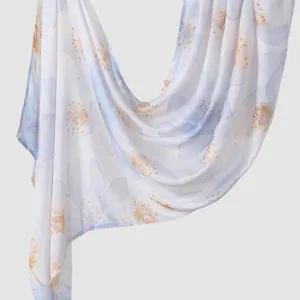 Elegant lightweight digital printed floral cotton linen long scarf stylish women shawl wrap.