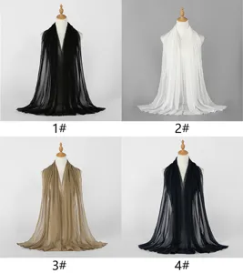 Detailed view of women's solid color long scarf with delicate lace trim, multiple color options.