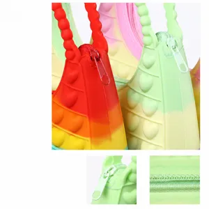 Silicone push pop bubble sensory handbag for kids, cute rainbow anti-stress shoulder bag.