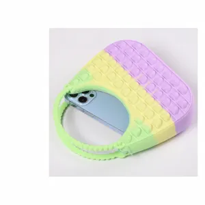 Gradient silicone pop it handbag for kids, cute fidget toy coin purse and shoulder bag.