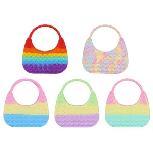 Silicone pop it sensory toy handbag for kids colorful heart bubble shoulder bag main display