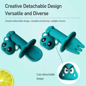 Ensemble cuillère fourchette d'apprentissage bébé en silicone design dessin animé amovible