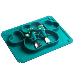 Set d'Assiette Repas en Silicone pour Bébé Assiette Ventouse Divisée Vaisselle d'Alimentation pour Nourrisson Avec Cuillère Fourchette et Paille