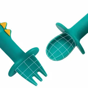 Siliconen baby lepel en vork set schattig dinosaurussen servies voor peuters veiligheid