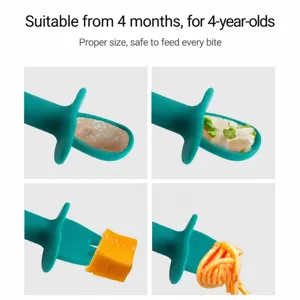 Baby siliconen lepel en vork set schattige dinosaurus peuter eetgerei training