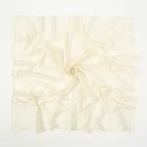 Lightweight beige paisley square scarf, breathable polyester fabric with retro French style.